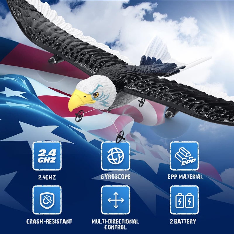 DEERC RC Plane, Remote Control Eagle Plane, RTF Airplane, 2.4GHZ 2CH Flying Bird with 2 Batteries & Propeller 6-axis Gyro Stabilizer, Easy to Fly for Beginners Adults Kids Boys - Image 2